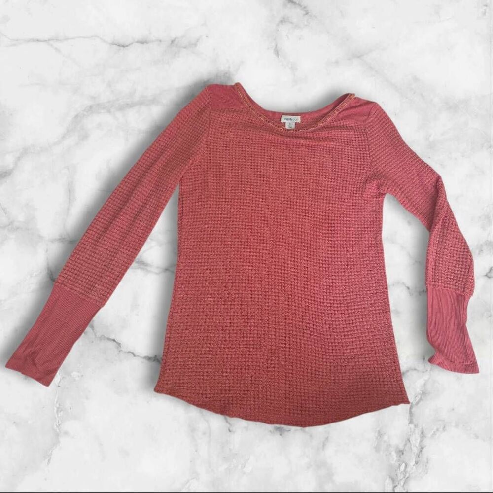 Sundance XS Pink Coral Waffle Knit Long Sleeve